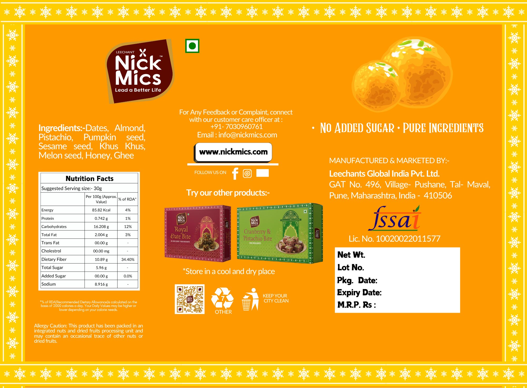Nickmics Dry Fruit Ladoo 250gm