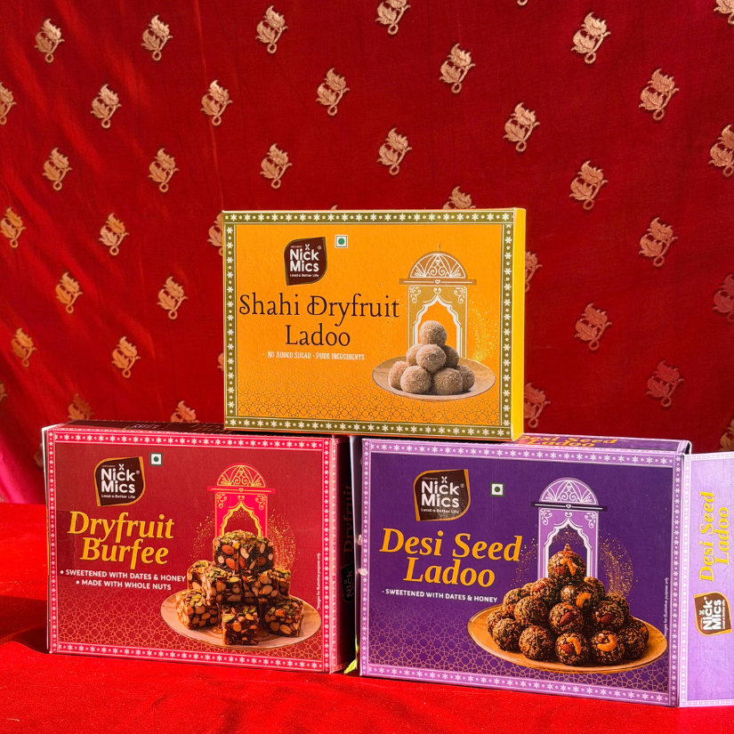 Festive Mithai Combo | 3 × 250 g | Dryfruit Burfee & Ladoos |